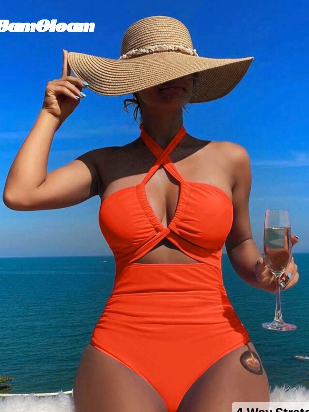 SHEIN Orange Cutout Halter One-Piece Swimsuit